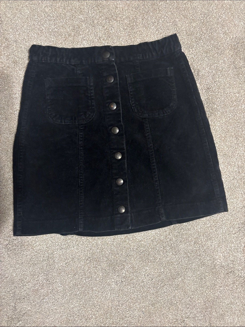Brandy Melville Black Corduroy Button-Front Mini Skirt